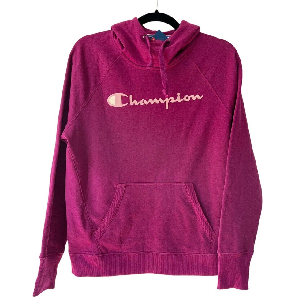 NWT Champion Powerblend Purple Pull Over Spell Out Fleece Lined Hoodie Small